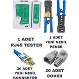 Yeni Nesil Ez RJ45 Sıkma Pensesi RJ11 RJ12 RJ45 Network Ağ Pense + Kablo Tester + 20 Adet Yeni Nesil Ez RJ45 Jack Konnektör + 20 Adet Cover Kılıf Set Paket