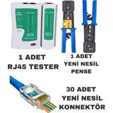 Yeni Nesil Ez RJ45 Sıkma Pensesi RJ11 RJ12 RJ45 Network Ağ Pense + Kablo Tester + 30 Adet Yeni Nesil Ez RJ45 Jack Konnektör Set Paket