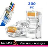 Yeni Nesil Jack Konnektör Açık Uçlu Ez RJ45 Plug Delikli 8p/8c Soket (200 Adet) - Yeni Nesil Jack, Kaliteli Ürün, 200 Adet