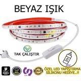 Yeni Nesil Ledci Ömür Elektro Led Elektroled Market 220V Şerit Led(Beyaz Işık) 23 Metre 120 Ledli Yüksek Işık Fişli Anahtarlı Tak Çalıştır Dış Mekan Yapışkanlı - 6500K - Beyaz Işık