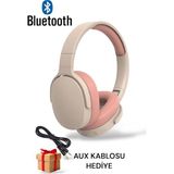 Yeni Nesil Şık Tasarım Extra Bass Kablosuz Bluetooth Mikrofonlu Kulaklık Şarjsız Kulanım Sd Kartlı - Bej