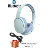 Yeni Nesil Şık Tasarım Extra Bass Kablosuz Bluetooth Mikrofonlu Kulaklık Şarjsız Kulanım Sd Kartlı - Mavi