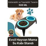 Yeni Seri Ayarlanabilir Ergonomik Portatif Katlanabilir İkili Kedi Köpek Mama Su Kabı Standı 500 Ml