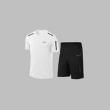 Yeni Seri Büyük Beden Erkek Beyaz Dri-Fit Kumaş Baskısız Yuvarlak Yaka Kısa Kol Tişört Şort Alt Üst Takımı 4XL-10XL - 8XL