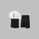 Yeni Seri Büyük Beden Erkek Beyaz Dri-Fit Kumaş Rahat Konforlu Kesim Yuvarlak Yaka Kısa Kol Tişört Şort Spor Seti 4XL-10XL - 5XL
