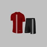 Yeni Seri Büyük Beden Erkek Bordo Dri-Fit Kumaş Cepli Bisiklet Yaka Sporcu Tişört Şort Alt Üst Ikili Takım 4XL-10XL - 9XL