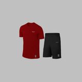 Yeni Seri Büyük Beden Erkek Bordo Dri Kumaş Baskısız Günlük Rahat Tişört Şort Spor Takım Seti 4XL-10XL - 5XL