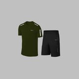Yeni Seri Büyük Beden Erkek Haki Dri-Fit Kumaş Düz Konforlu Cepli Kısa Kol Tişört Şort Alt Üst Koşu Seti 4XL-10XL - 8XL