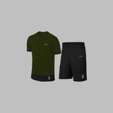Yeni Seri Büyük Beden Erkek Haki Dri-Fit Kumaş Yürüyüş Için Konforlu Cepli Sıfır Yaka Tişört Şort Seti 4XL-10XL - 5XL