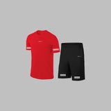 Yeni Seri Büyük Beden Erkek Kırmızı Dri-Fit Kumaş Baskısız Bisiklet Yaka Kısa Kol Konforlu Alt Üst Takım Şort Tişört Seti 4XL-10XL - 5XL