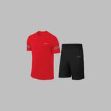 Yeni Seri Büyük Beden Erkek Kırmızı Fit Kumaş Baskısız Yuvarlak Yaka Kısa Kol Tişört Şort Alt Üst Takım 4XL-10XL - 6XL