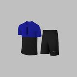 Yeni Seri Büyük Beden Erkek Mavi Dri-Fit Kumaş Antrenman ve Koşu Için Konforlu Cepli Düz Tişört Şort Seti 4XL-10XL - 5XL