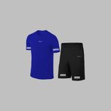 Yeni Seri Büyük Beden Erkek Mavi Dri-Fit Kumaş Antrenman ve Koşu Için Konforlu Cepli Kısa Kol Tişört Şort Ikili Takım 4XL-10XL - 6XL