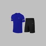 Yeni Seri Büyük Beden Erkek Mavi Dri-Fit Kumaş Yürüyüş ve Koşu Için Konforlu Cepli Kısa Kol Tişört Şort Ikili Takım 4XL-10XL
