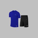 Yeni Seri Büyük Beden Erkek Mavi Fit Kumaş Baskısız Yuvarlak Yaka Kısa Kol Tişört Şort Alt Üst Spor Takım 4XL-10XL - 7XL
