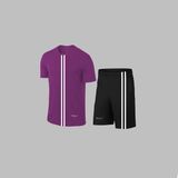 Yeni Seri Büyük Beden Erkek Mor Fit Kumaş Spor Için Konforlu Cepli Bisiklet Yaka Tişört Şort Alt Üst Takım S-3xl - 7XL
