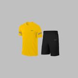 Yeni Seri Büyük Beden Erkek Sarı Dri-Fit Kumaş Düz Yuvarlak Yaka Kısa Kol Konforlu Tişört Şort Alt Üst Ikili Takım Seti 4XL-10XL - 7XL