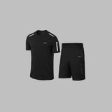Yeni Seri Büyük Beden Erkek Siyah Dri-Fit Kumaş Baskısız Yuvarlak Yaka Kısa Kol Tişört Şort Alt Üst 4XL-10XL - 8XL