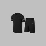 Yeni Seri Büyük Beden Erkek Siyah Dri-Fit Kumaş Baskısız Yuvarlak Yaka Kısa Kol Tişört Şort Alt Üst Takım 4XL-10XL - 6XL