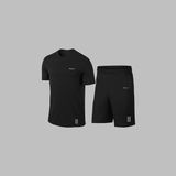 Yeni Seri Büyük Beden Erkek Siyah Dri Kumaş Yürüyüş Için Konforlu Cepli Sıfır Yaka Tişört Şort Ikili Alt Üst Spor Seti 4XL-10XL - 7XL