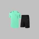 Yeni Seri Büyük Beden Erkek Su Yeşili Dri-Fit Kumaş Baskısız Yuvarlak Yaka Kısa Kol Tişört Şort Alt Üst Spor Takım 4XL-10XL - 8XL