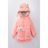 Yeni Sevimli Oyuncak Baby Tavşanlı-Içi Kürklü Soft Kumaş Cepli Kapüşonlu Çocuk Kışlık Mont-Kaban - Pudra Pembe - 3 - 4 Yaş