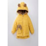 Yeni Sevimli Oyuncak Baby Tavşanlı-Içi Kürklü Soft Kumaş Cepli Kapüşonlu Çocuk Kışlık Mont-Kaban - Sarı - 6 - 7 Yaş