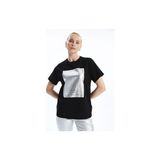Yeni Sezon Bisiklet Yaka Baskili Kadin Tisort - S5HE25Z8 - Siyah - XS