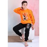 Yeni Sezon Erkek Çocuk Gez Garson Basketball Uzun Kollu Pamuk Interlok Pijama Takımı 5154-TURUNCU - 14 - 15 Yaş