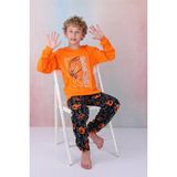 Yeni Sezon Erkek Çocuk Gez Garson Basketball Uzun Kollu Pamuk Interlok Pijama Takımı 5154-TURUNCU - 4 - 5 Yaş