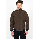 Yeni Sezon Erkek Kahverengi Mevsimlik Triko ve Deri Biye Detaylı Fermuarlı Iç Cepli Mont&ceket - 2XL