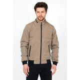 Yeni Sezon Erkek Krem Mevsimlik Triko ve Deri Biye Detaylı Fermuarlı Iç Cepli Mont&ceket - 2XL