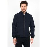 Yeni Sezon Erkek Lacivert Mevsimlik Triko ve Deri Biye Detaylı Fermuarlı Iç Cepli Mont&ceket - 2XL