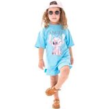 Yeni Sezon Kabartma Baskılı T-Shirt ve Şort Alt Üst Kız Çocuk Takım (18 Ay-12 Yaş) - Mavi - 5 - 6 Yaş