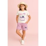 Yeni Sezon Karakter Detaylı Sırt Baskılı T-Shirt ve Şort Alt Üst Kız Çocuk Takım ( 6-14 Yaş) - Pembe - Beyaz - 6 - 7 Yaş