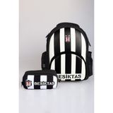 Yeni Sezon Lisanslı Beşiktaş Çubuklu Okul Çantası ve Kalem Çantası Seti - 1 - 00-Siyah