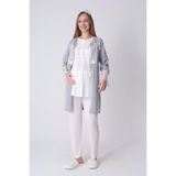 Yeni Sezon Modern Rahat ve Şık Hamile -Lohusa- Geniş Omuz Dantelli Sabahlık ve 3’lü Emzirme Pijama Takımı Gri - Ekru 2XL Beden