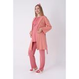 Yeni Sezon Modern,Rahat ve Şık Hamile - Dokulu Sabahlıklı Dantel Panelli Lohusa Pijama 3'lü Takım Nar Çiçeği 2XL Beden