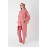 Yeni Sezon Modern,Rahat ve Şık Hamile - Lohusa Pijama Sabalık Takımı Dantel Kollu Güpürlü Düğmeli Emzirme Pamuklu 3'lü Hamile Set Nar Çiçeği 2XL Beden