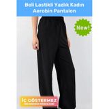 Yeni Sezon Rahat Kalıp Siyah Beli Lastikli Bol Paça Salaş Yazlık Kadın Aerobin Pantolon Siyah
