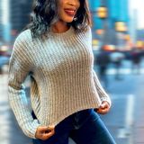 Yeni Sezon Simli Gri Triko Kazak Bisiklet Yaka Crop - G Silver - Black - Standart