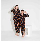 Yeni Sezon Sonbahar/Kış Kız Çocuk Ayıcık Desenli Süet Pijama Takımı 2724-1 Siyah Ayıcık - Siyah - Turuncu - 2XL