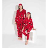 Yeni Sezon Sonbahar/Kış Kız Çocuk Ayıcık Desenli Süet Pijama Takımı 2724-2 Kırmızı