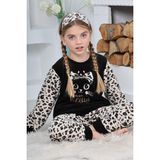 Yeni Sezon Sonbahar/kış Kız Çocuk Leopar Desenli Polar Pijama Takımı 4103-SIYAH - 6 - 7 Yaş