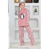 Yeni Sezon Sonbahar/kış Kız Çocuk Penguen Desenli Polar Pijama Takımı 4994 - 7 - 8 Yaş - Pudra