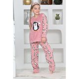 Yeni Sezon Sonbahar/Kış Kız Çocuk Penguen Desenli Polar Pijama Takımı 4994