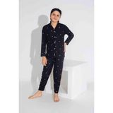 Yeni Sezon Sonbahar/Kış Kız Çocuk Yıldız Desenli Süet Pijama Takımı 2724-10 Siyah Yıldız - 10 - 11 Yaş