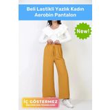 Yeni Sezon Terletmez Rahat Kalıp Beli Lastikli Bol Paça Salaş Yazlık Kadın Hardal Aerobin Pantolon