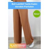 Yeni Sezon Terletmez Rahat Kalıp Beli Lastikli Bol Paça Salaş Yazlık Kadın Kahve Aerobin Pantolon Kahverengi