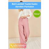 Yeni Sezon Terletmez Rahat Kalıp Beli Lastikli Bol Paça Salaş Yazlık Kadın Pembe Aerobin Pantolon